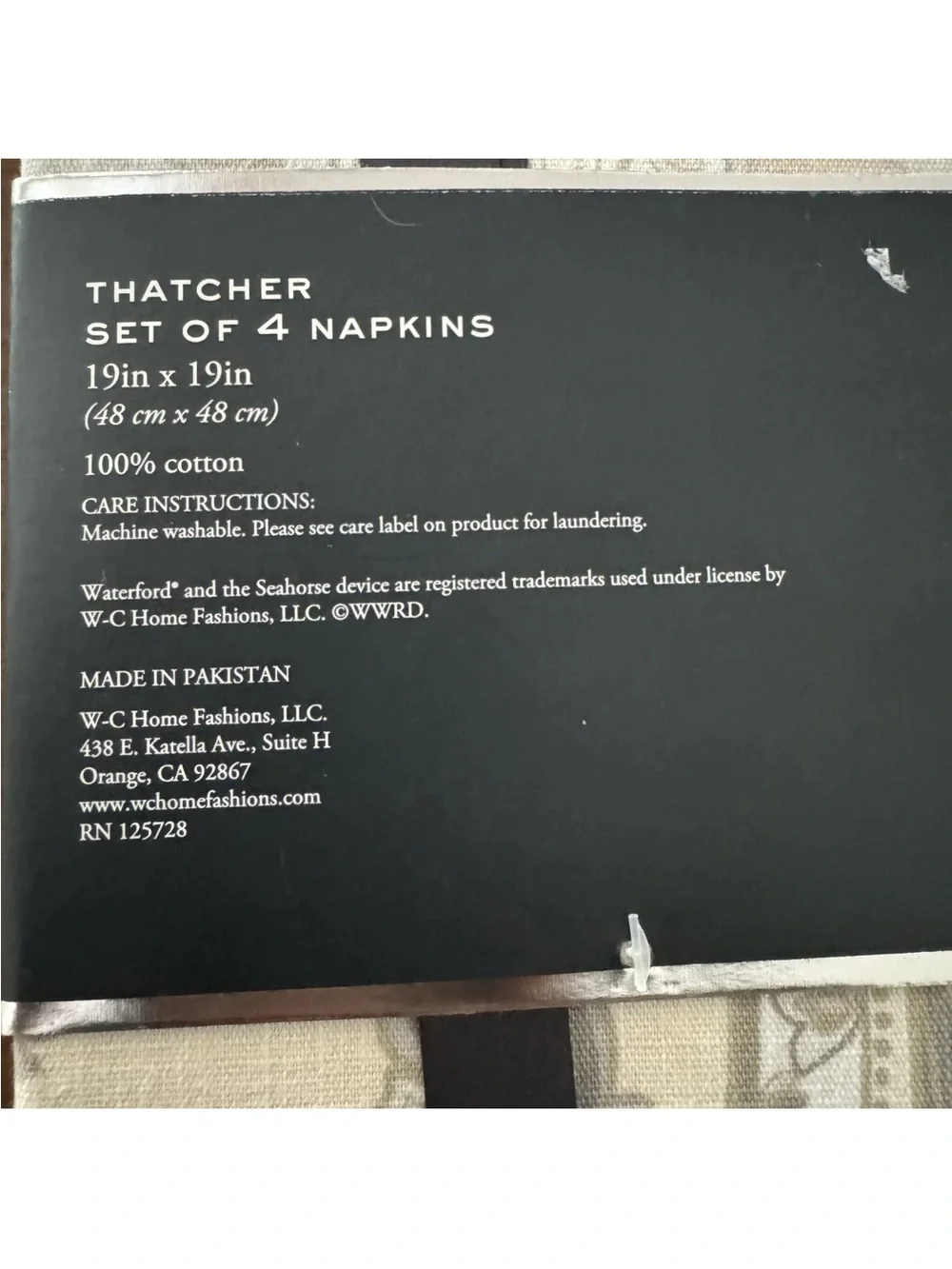 NWT Waterford Set Of Four Thatcher 19”x19” Table Napkins